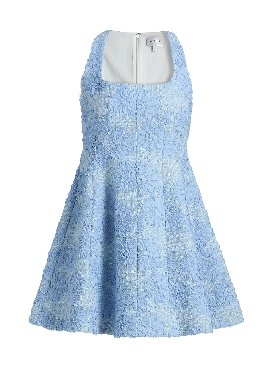 Milly Women's Minna Flower Appliqué Tweed Minidress - Light Blue | Image 1 Milly Women's Minna Flower Appliqué Tweed Minidress - Light Blue | Image 1