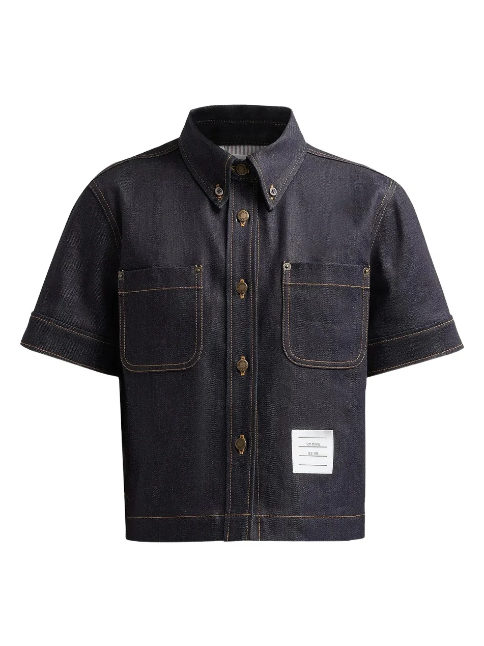 Thom Browne Women's Denim Button-Down Short-Sleeve Shirt