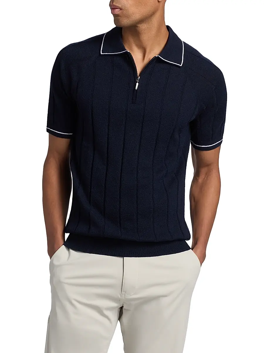 Saks Fifth Avenue Men's Terry Rib-Knit Zip Polo Shirt | Thumbnail 3 Saks Fifth Avenue Men's Terry Rib-Knit Zip Polo Shirt | Thumbnail 3