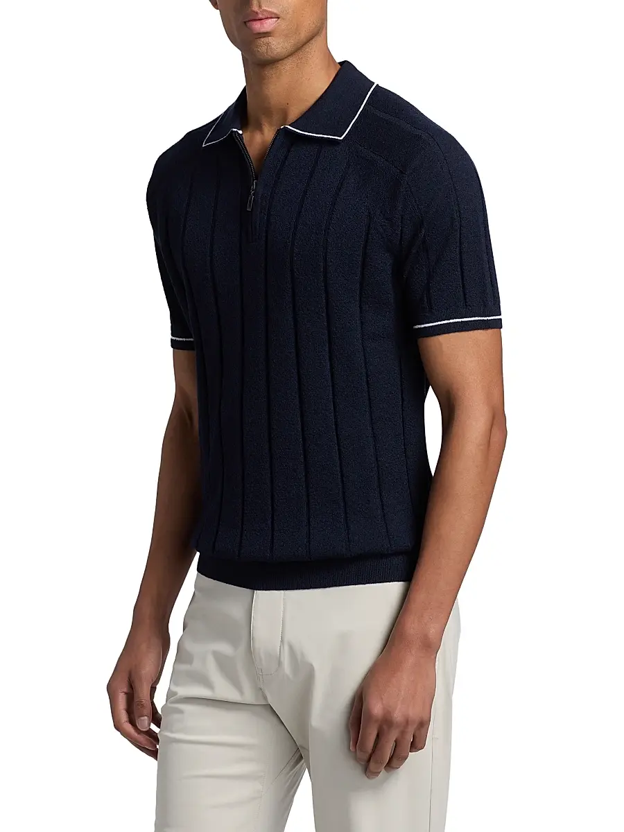 Saks Fifth Avenue Men's Terry Rib-Knit Zip Polo Shirt | Thumbnail 4 Saks Fifth Avenue Men's Terry Rib-Knit Zip Polo Shirt | Thumbnail 4