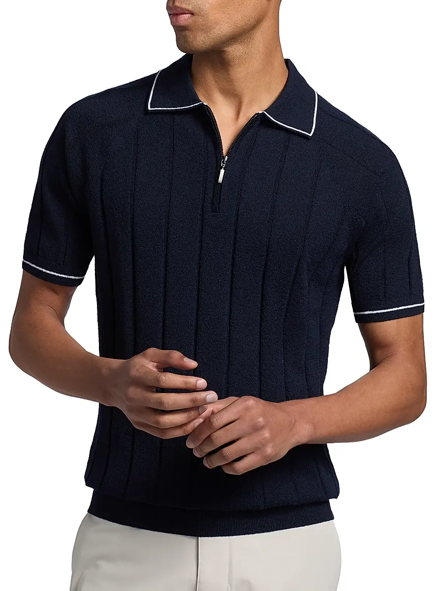 Saks Fifth Avenue Men's Terry Rib-Knit Zip Polo Shirt | Thumbnail 6 Saks Fifth Avenue Men's Terry Rib-Knit Zip Polo Shirt | Thumbnail 6