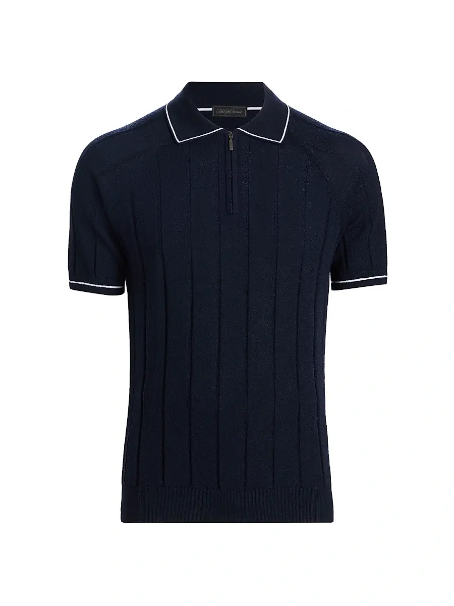 Saks Fifth Avenue Men's Terry Rib-Knit Zip Polo Shirt - Navy - Size XXL | Image 1 Saks Fifth Avenue Men's Terry Rib-Knit Zip Polo Shirt - Navy - Size XXL | Image 1
