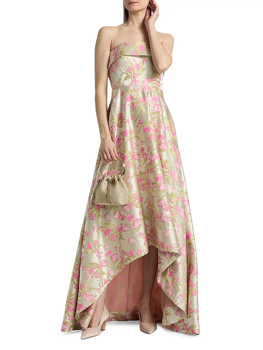 THEIA Women's Sylvana Floral Jacquard High-Low Gown | Thumbnail 3 THEIA Women's Sylvana Floral Jacquard High-Low Gown | Thumbnail 3