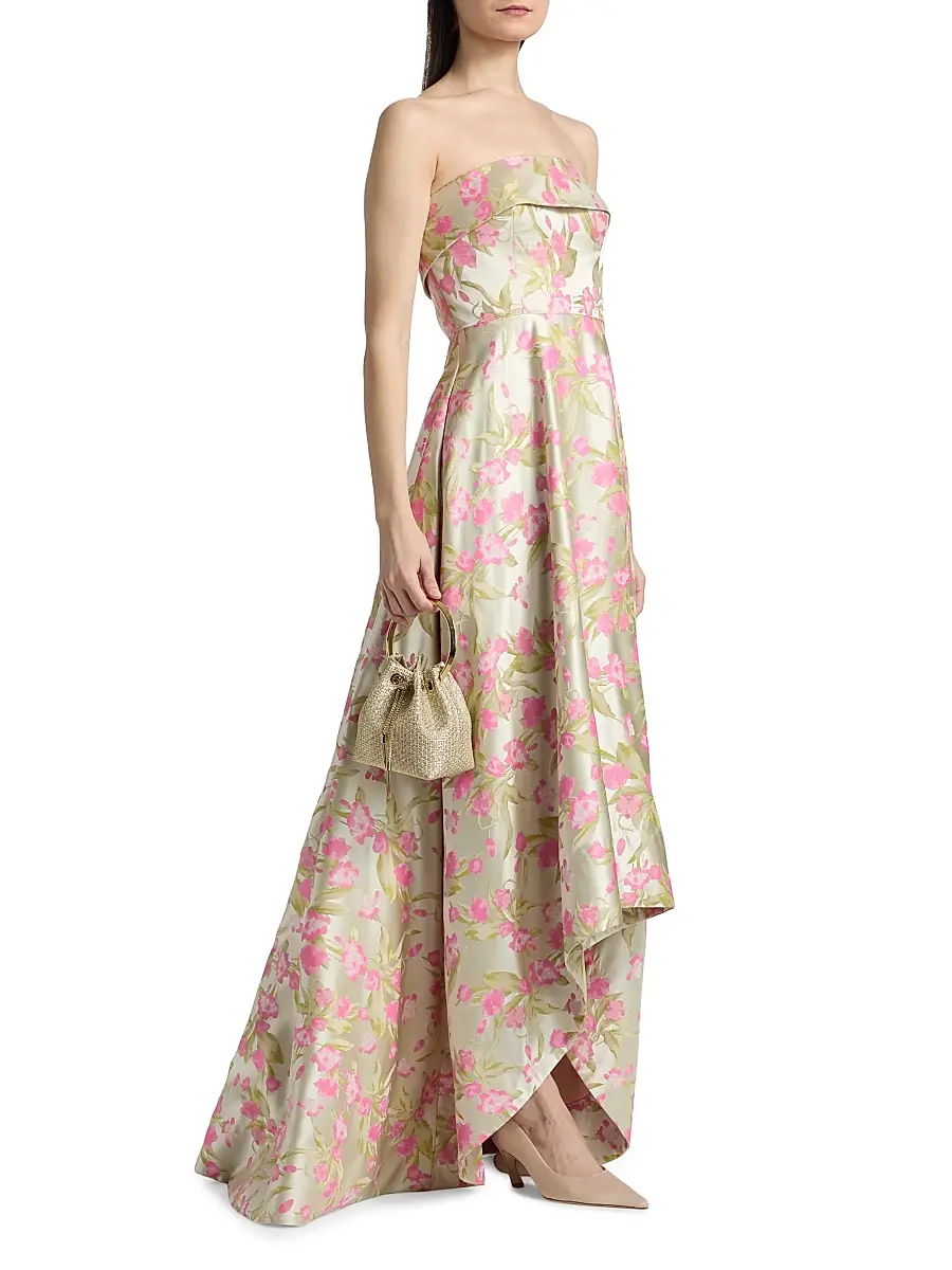 THEIA Women's Sylvana Floral Jacquard High-Low Gown | Thumbnail 4 THEIA Women's Sylvana Floral Jacquard High-Low Gown | Thumbnail 4