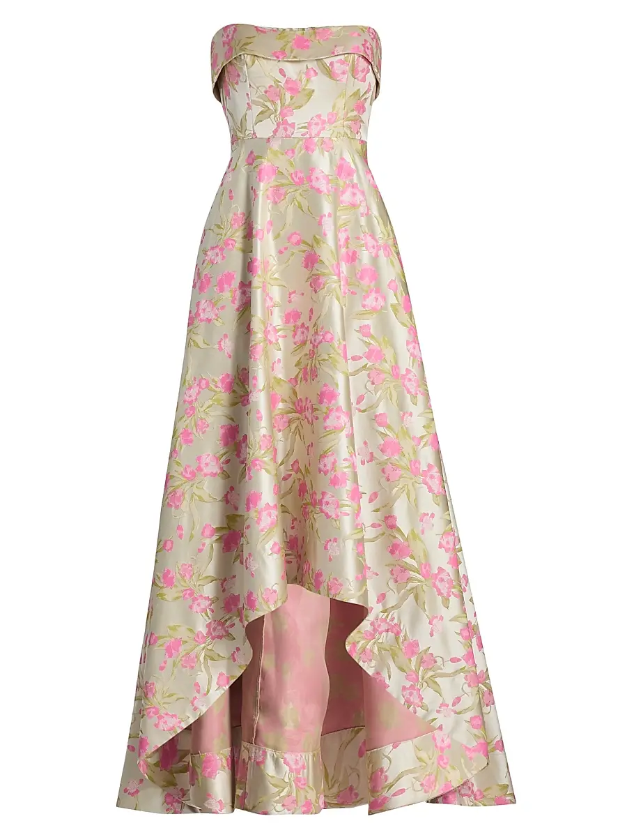 THEIA Women's Sylvana Floral Jacquard High-Low Gown - Blushberry Mint - Size 16 | Image 1 THEIA Women's Sylvana Floral Jacquard High-Low Gown - Blushberry Mint - Size 16 | Image 1