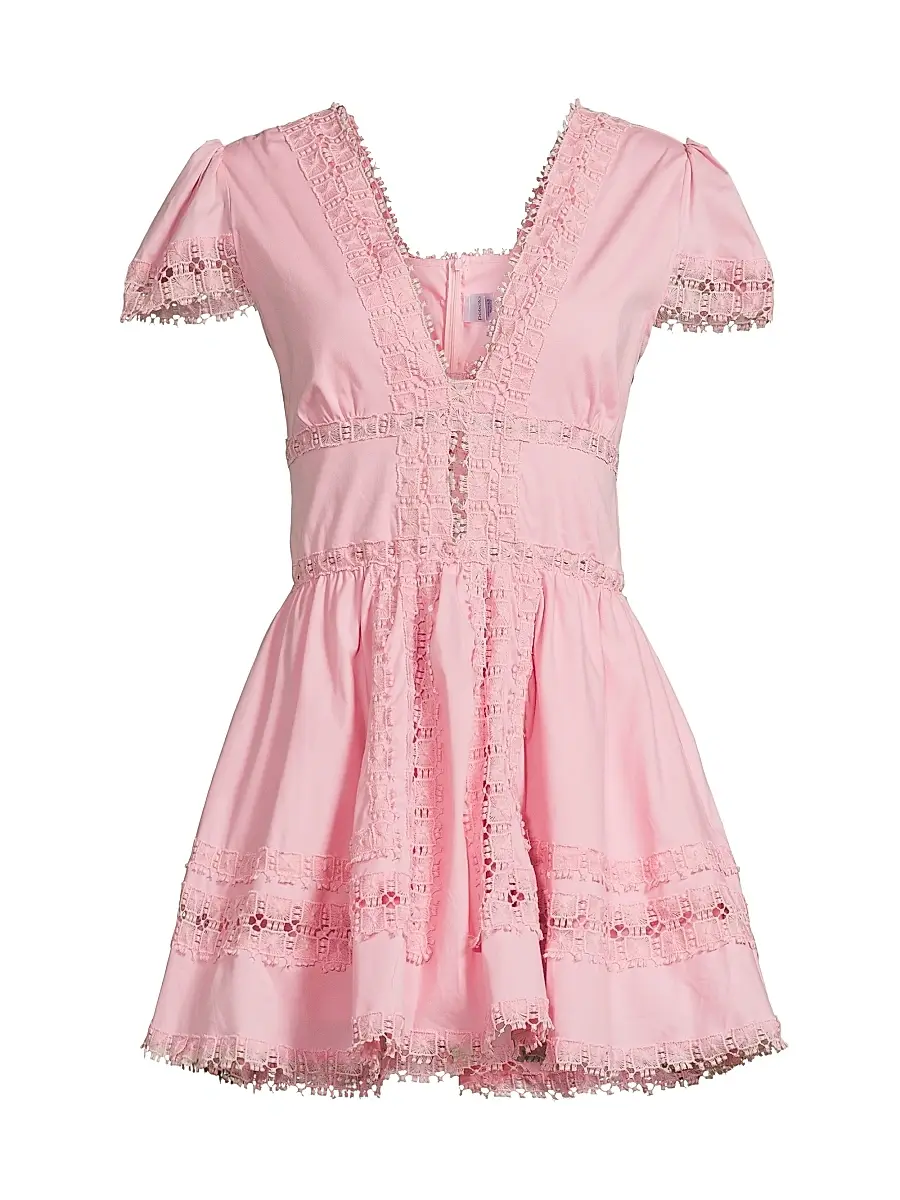 Peixoto Women's Piper Lace-Trimmed Cotton Minidress - Proper Pink - Size Large | Image 1 Peixoto Women's Piper Lace-Trimmed Cotton Minidress - Proper Pink - Size Large | Image 1