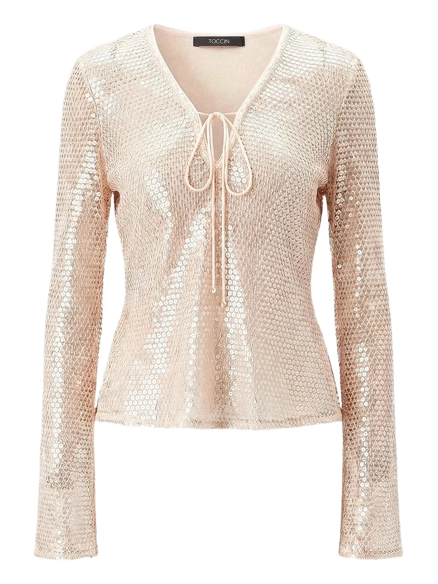 Women's Zuri Sequin Flare Sleeve Top Women's Zuri Sequin Flare Sleeve Top