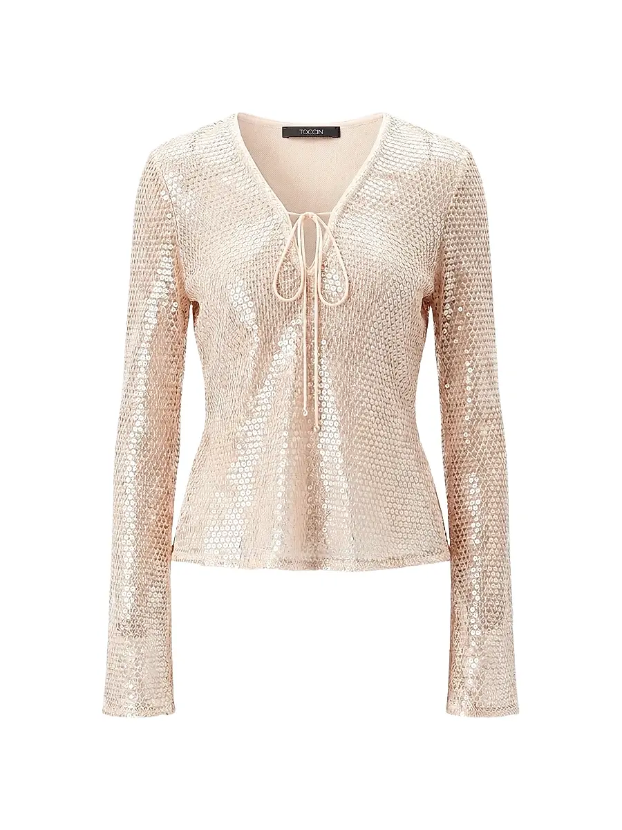 Toccin Women's Zuri Sequin Flare Sleeve Top | Image 1 Toccin Women's Zuri Sequin Flare Sleeve Top | Image 1