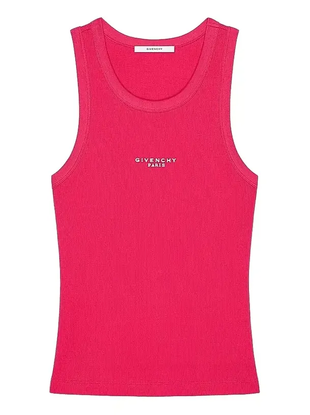 Women's Slim Fit Tank Top in Cotton with Paris Print - Lipstick Pink Women's Slim Fit Tank Top in Cotton with Paris Print - Lipstick Pink