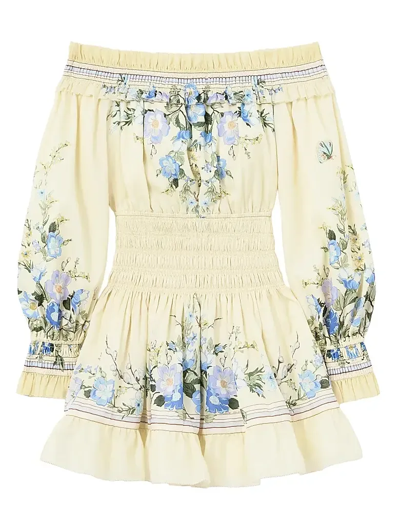 Women's Smocked Floral Cotton-Silk Off-The-Shoulder Minidress Women's Smocked Floral Cotton-Silk Off-The-Shoulder Minidress
