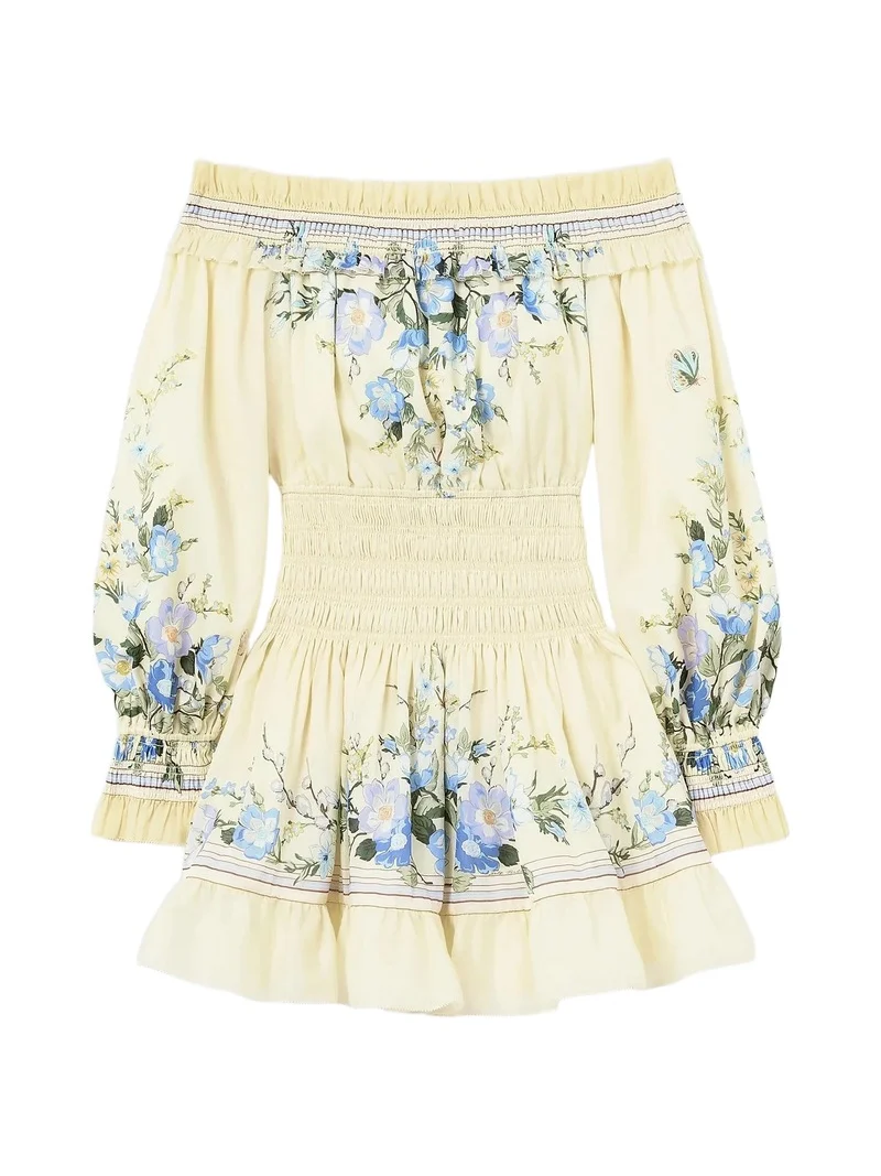 Women's Smocked Floral Cotton-Silk Off-The-Shoulder Minidress