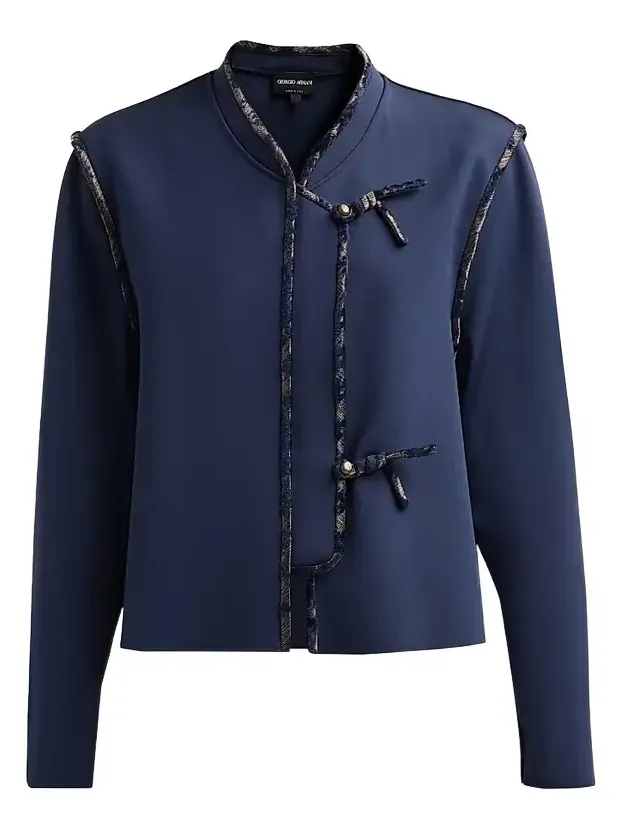 Women's Brocade-Trim Stretch-Nylon Jacket