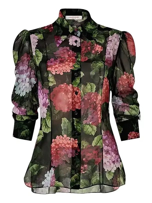 Women's Floral Silk Button-Front Shirt Women's Floral Silk Button-Front Shirt