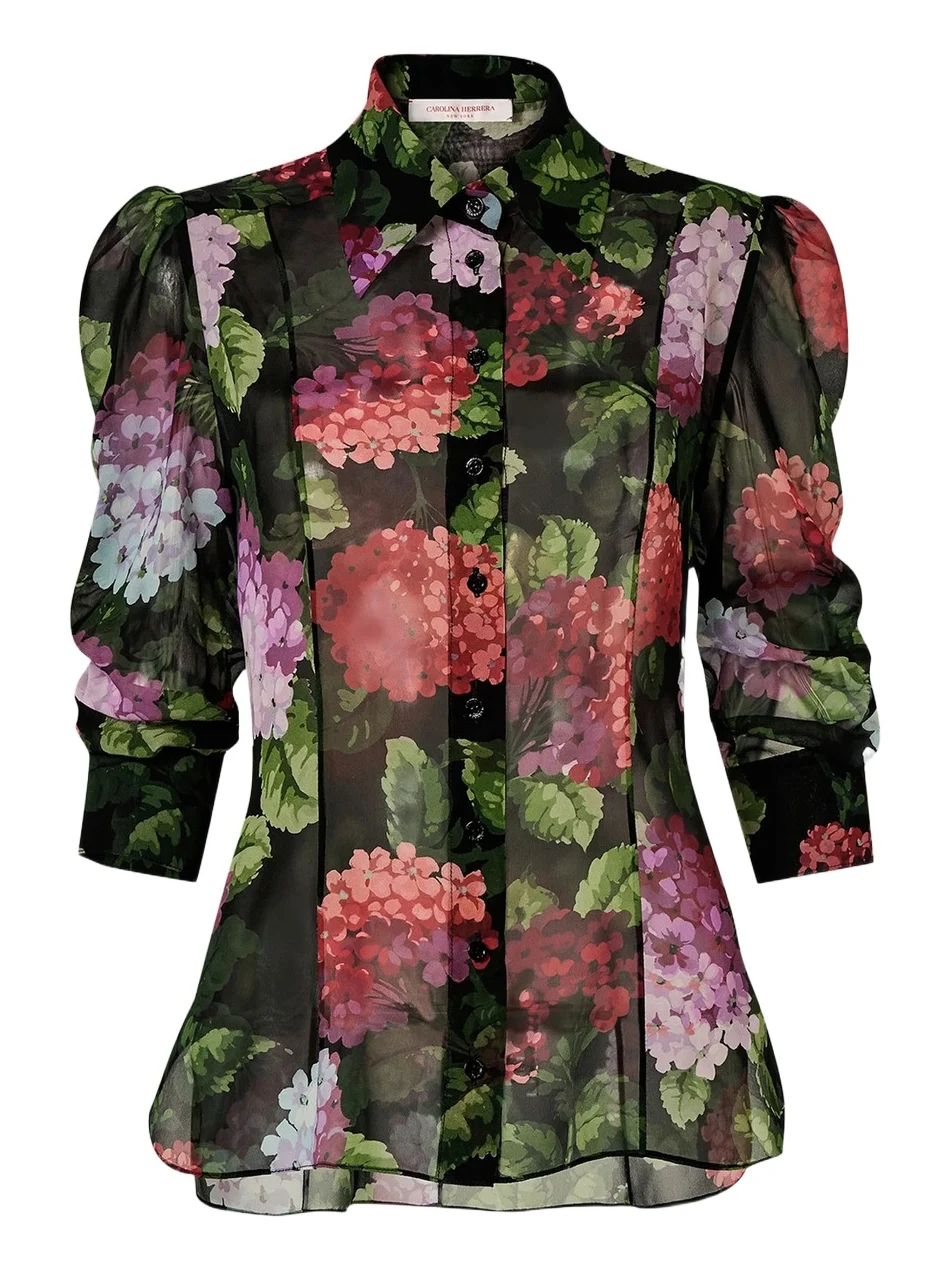 Women's Floral Silk Button-Front Shirt