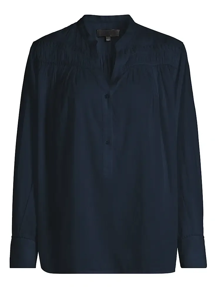 Women's Clarys Gathered Cotton Split Neck Top Women's Clarys Gathered Cotton Split Neck Top