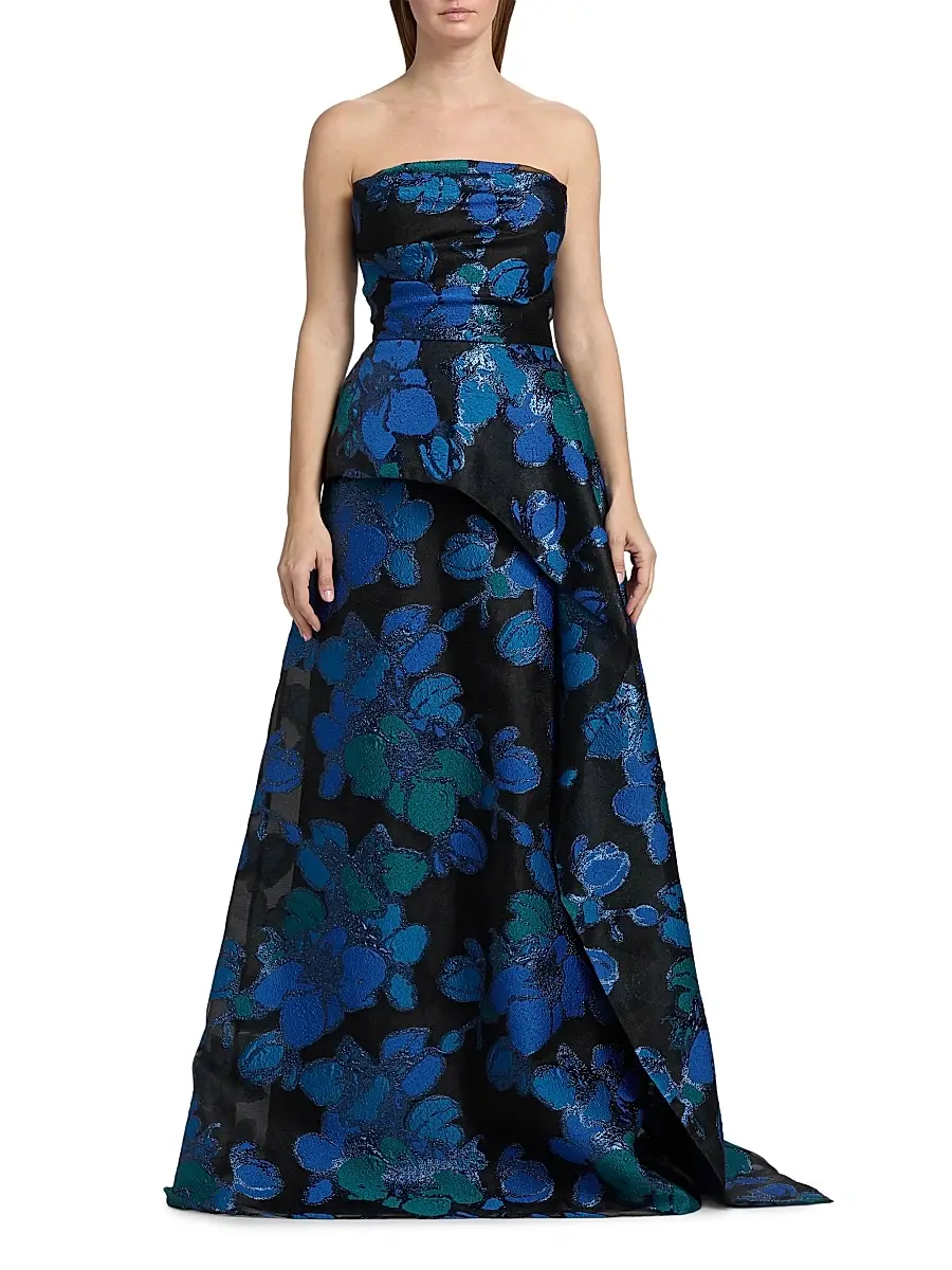Teri Jon by Rickie Freeman Women's Floral Jacquard Peplum Strapless Gown | Thumbnail 3 Teri Jon by Rickie Freeman Women's Floral Jacquard Peplum Strapless Gown | Thumbnail 3