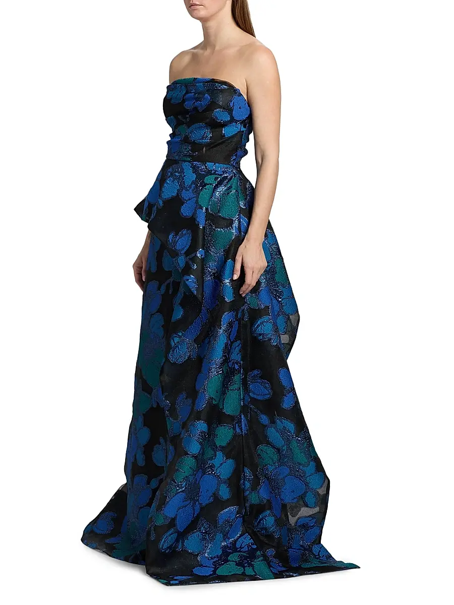 Teri Jon by Rickie Freeman Women's Floral Jacquard Peplum Strapless Gown | Thumbnail 4 Teri Jon by Rickie Freeman Women's Floral Jacquard Peplum Strapless Gown | Thumbnail 4