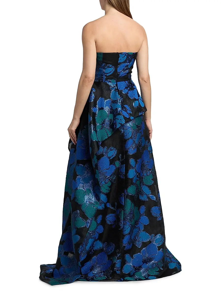 Teri Jon by Rickie Freeman Women's Floral Jacquard Peplum Strapless Gown | Thumbnail 5 Teri Jon by Rickie Freeman Women's Floral Jacquard Peplum Strapless Gown | Thumbnail 5