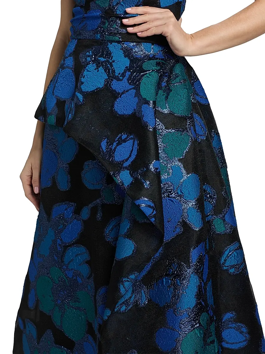Teri Jon by Rickie Freeman Women's Floral Jacquard Peplum Strapless Gown | Thumbnail 6 Teri Jon by Rickie Freeman Women's Floral Jacquard Peplum Strapless Gown | Thumbnail 6