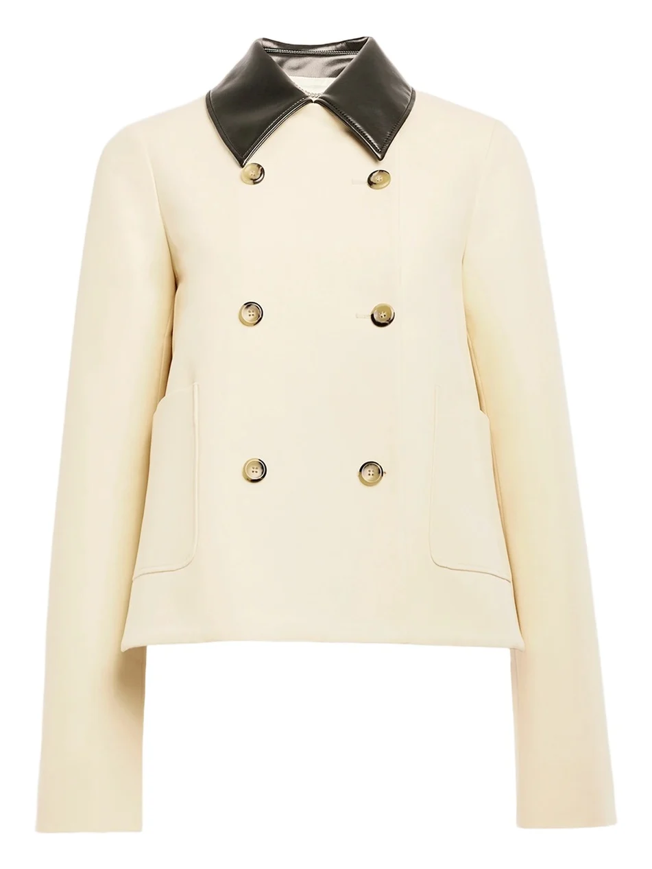 Women's Harburg Faux-Leather-Trimmed Cotton Double-Breasted Jacket Women's Harburg Faux-Leather-Trimmed Cotton Double-Breasted Jacket