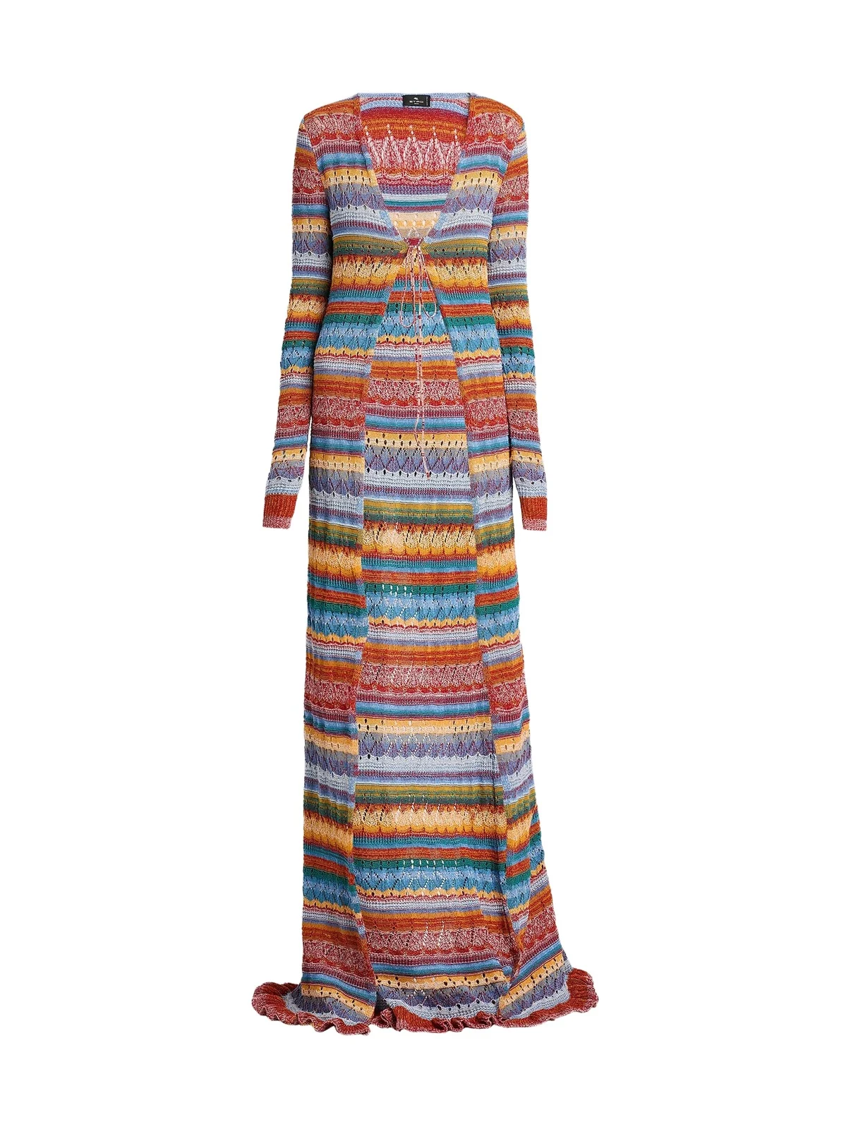 Women's Striped Open-Knit Cotton Long Cardigan Women's Striped Open-Knit Cotton Long Cardigan