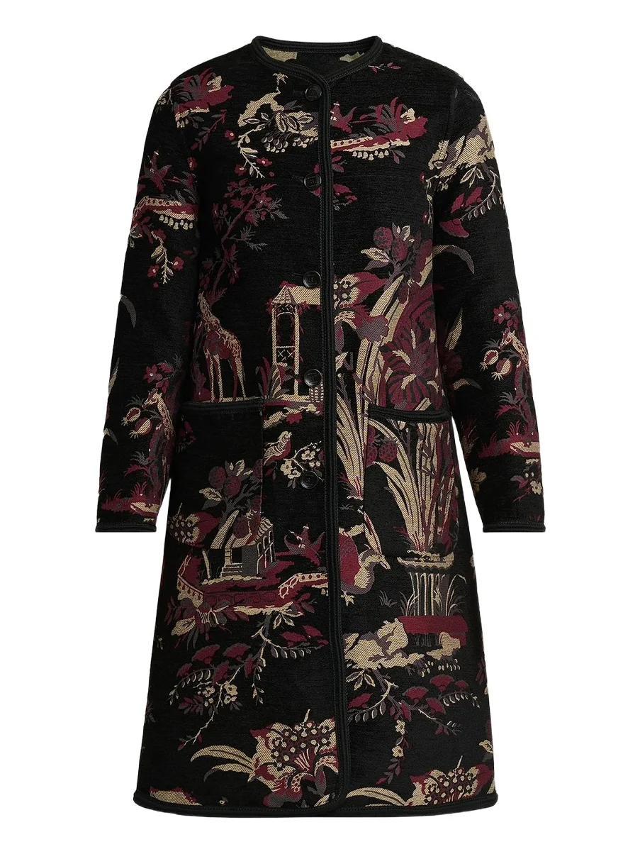 Women's Jacquard Collarless Coat Women's Jacquard Collarless Coat