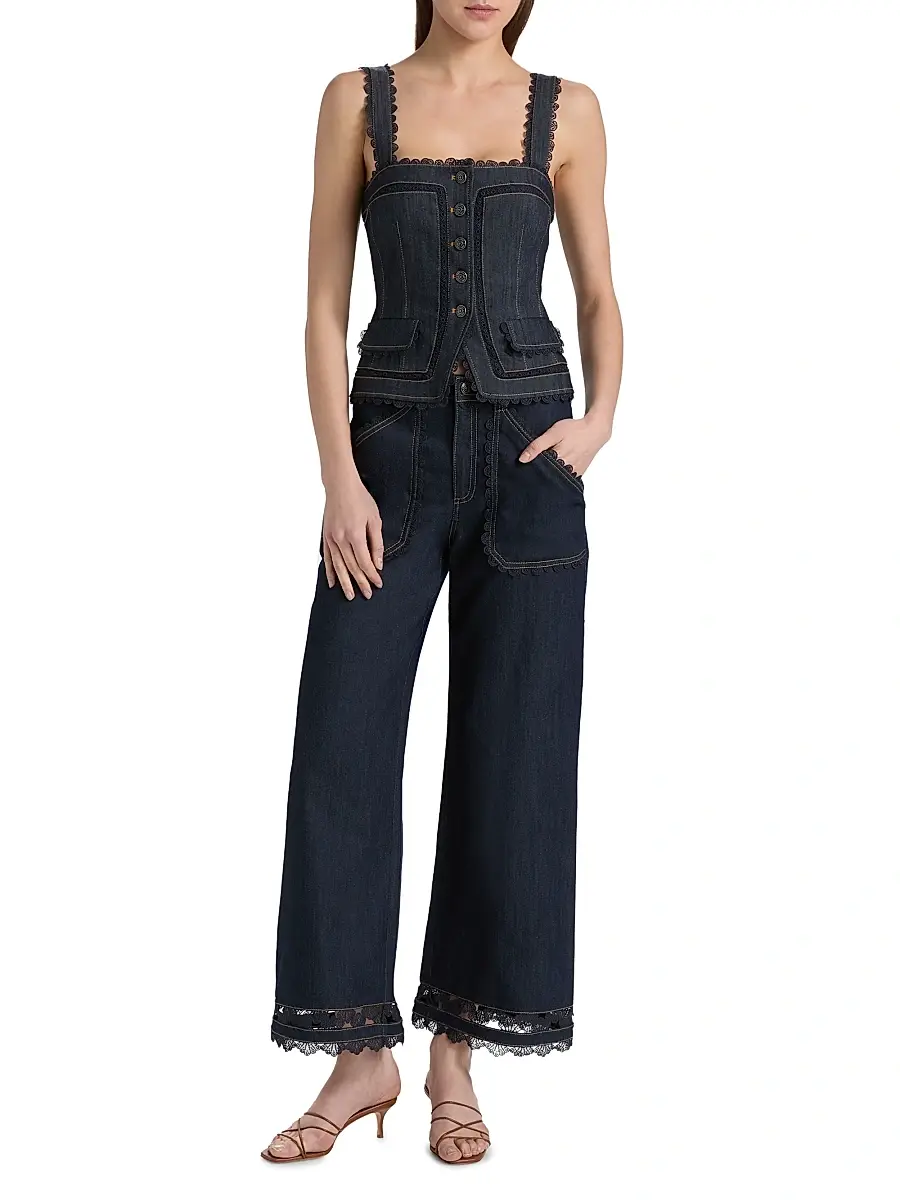 Cinq à Sept Women's Myra Guipure Lace Denim Top | Thumbnail 2