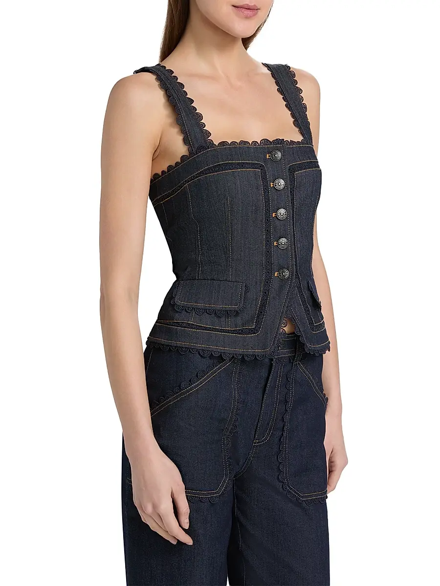 Cinq à Sept Women's Myra Guipure Lace Denim Top | Thumbnail 4