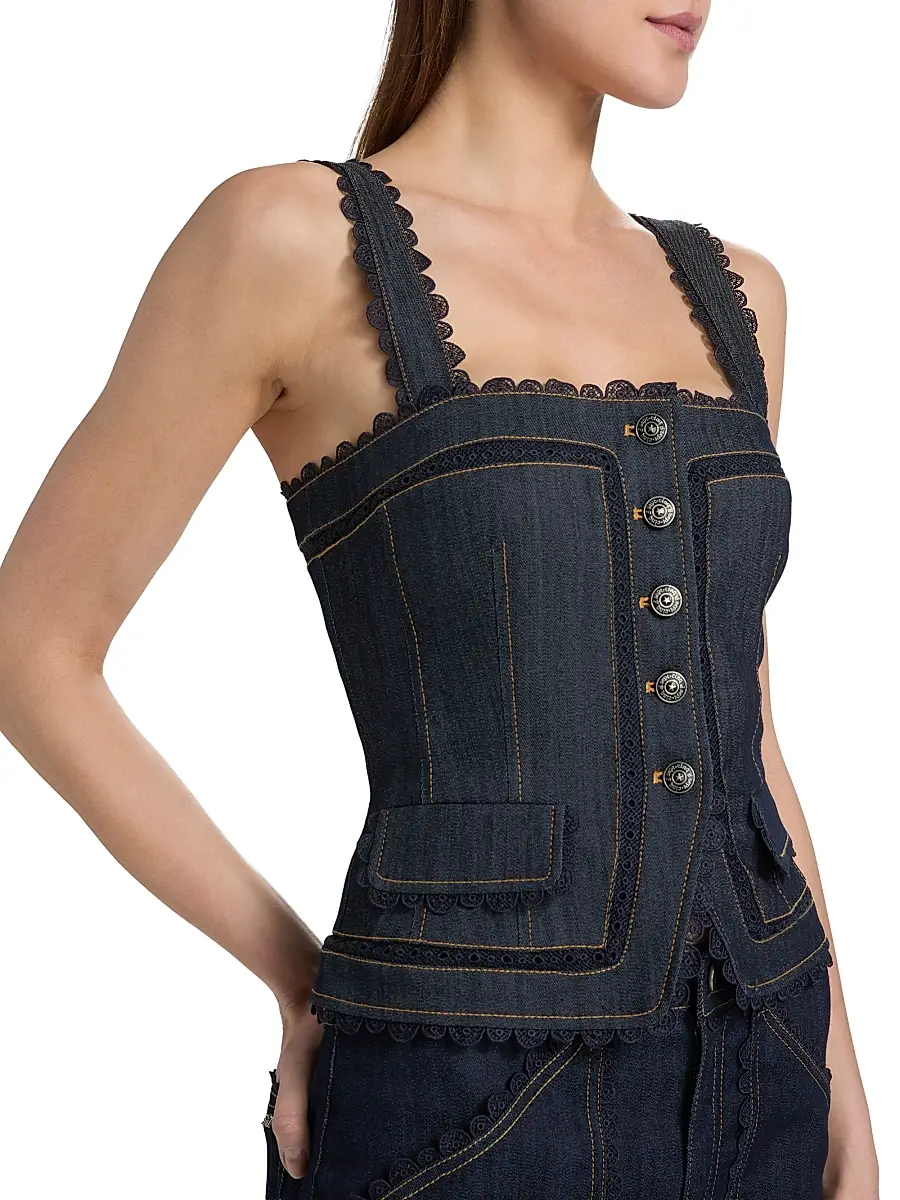 Cinq à Sept Women's Myra Guipure Lace Denim Top | Thumbnail 6