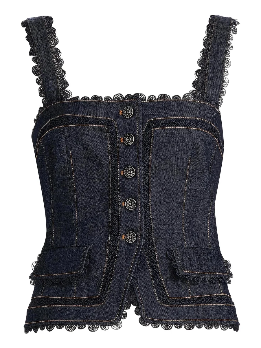 Women's Myra Guipure Lace Denim Top Women's Myra Guipure Lace Denim Top