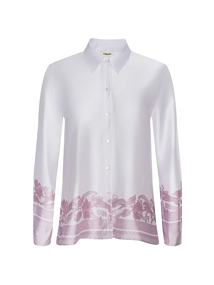 L'AGENCE Women's Judy Scarf Satin Shirt - Mauve Multi Leopard | Image 1 L'AGENCE Women's Judy Scarf Satin Shirt - Mauve Multi Leopard | Image 1