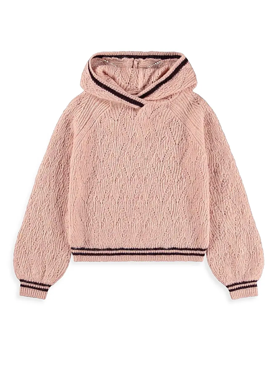 Molo Little Girl's & Girl's Gitta Pointelle-Knit Hoodie - Petal Blush | Image 1 Molo Little Girl's & Girl's Gitta Pointelle-Knit Hoodie - Petal Blush | Image 1