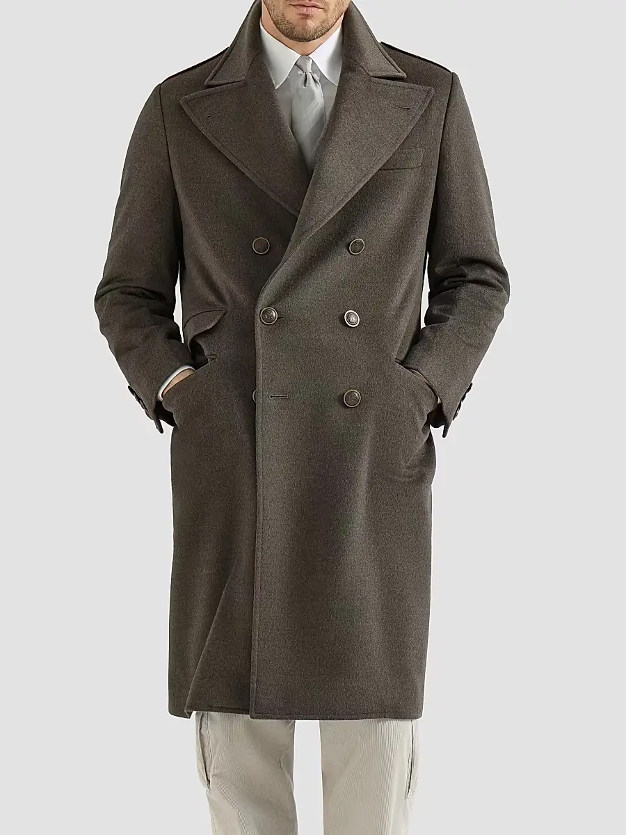 Brunello Cucinelli Men's Lightweight Virgin Wool Cloth One-and-a Half Breasted Coat | Thumbnail 2