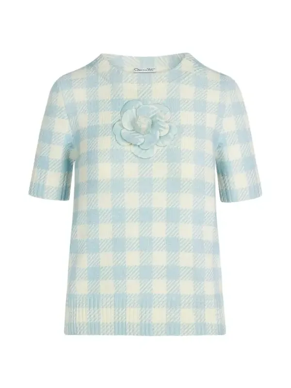 Gingham Pullover with Floral Appliqué