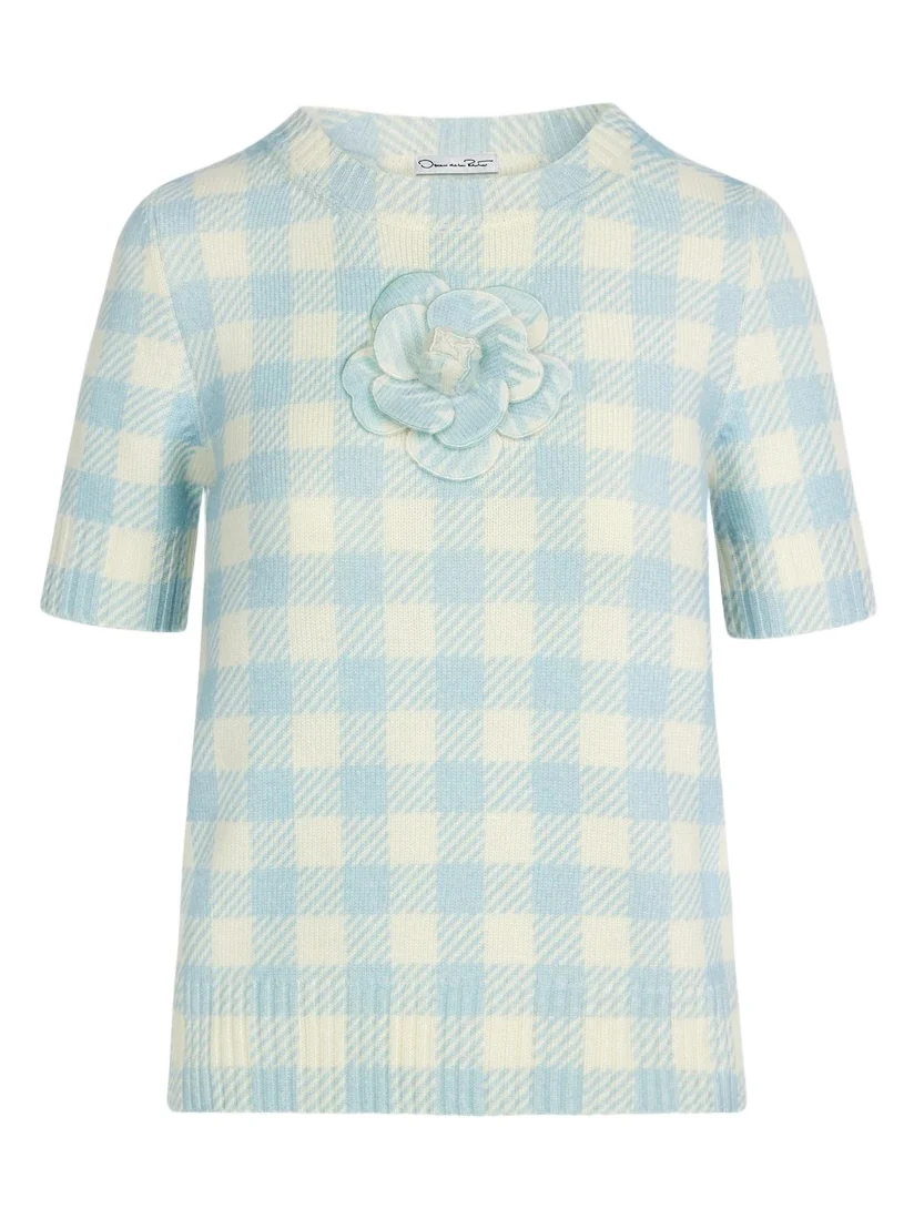 Gingham Pullover with Floral Appliqué