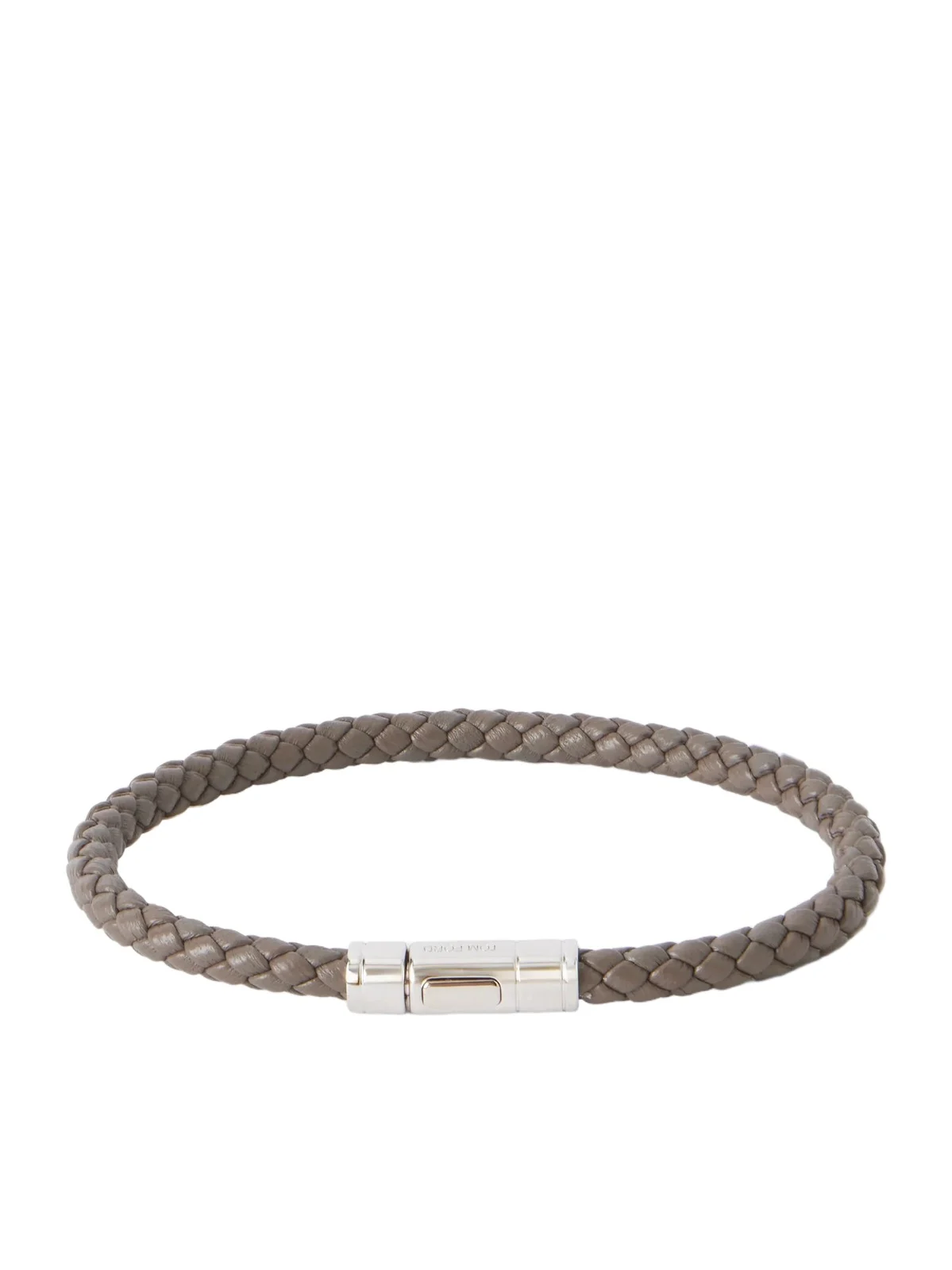 Tom Ford Logo-Engraved Silver-Tone and Woven Leather Bracelet - Men