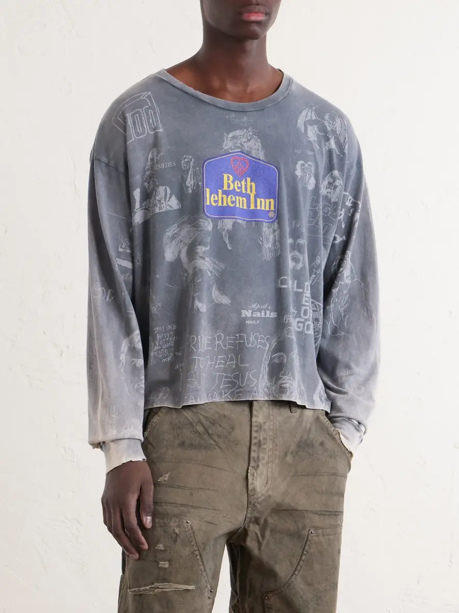 Paly Hollywood Bethlehem Inn Distressed Printed Cotton-Jersey Shirt - Men | Thumbnail 3