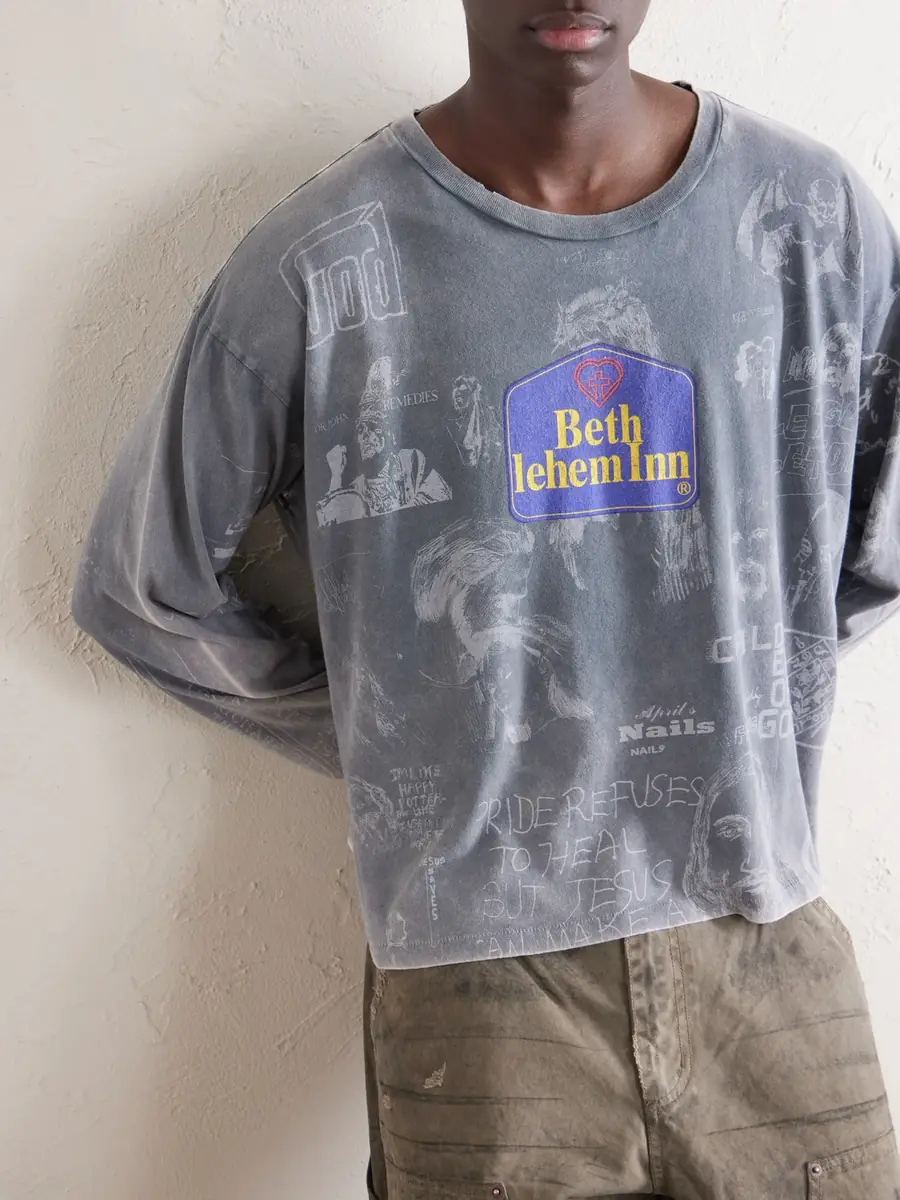 Paly Hollywood Bethlehem Inn Distressed Printed Cotton-Jersey Shirt - Men | Thumbnail 5