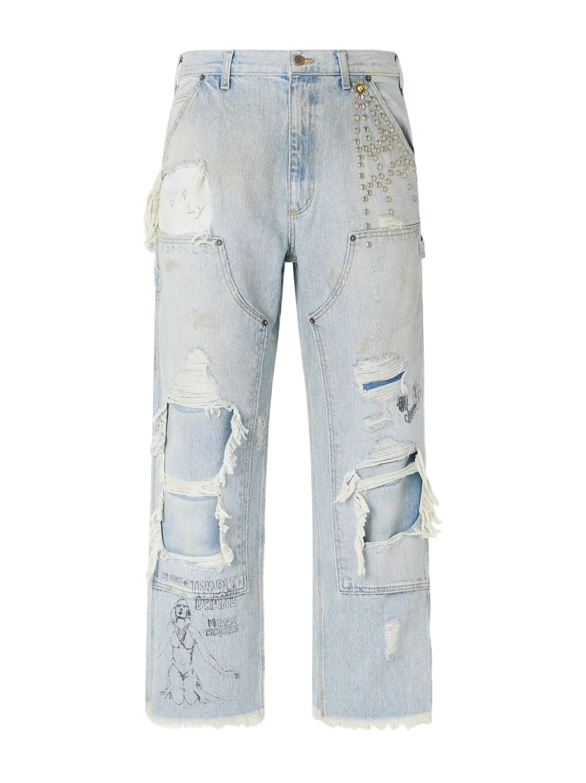 Straight-Leg Distressed Studded Jeans - Men