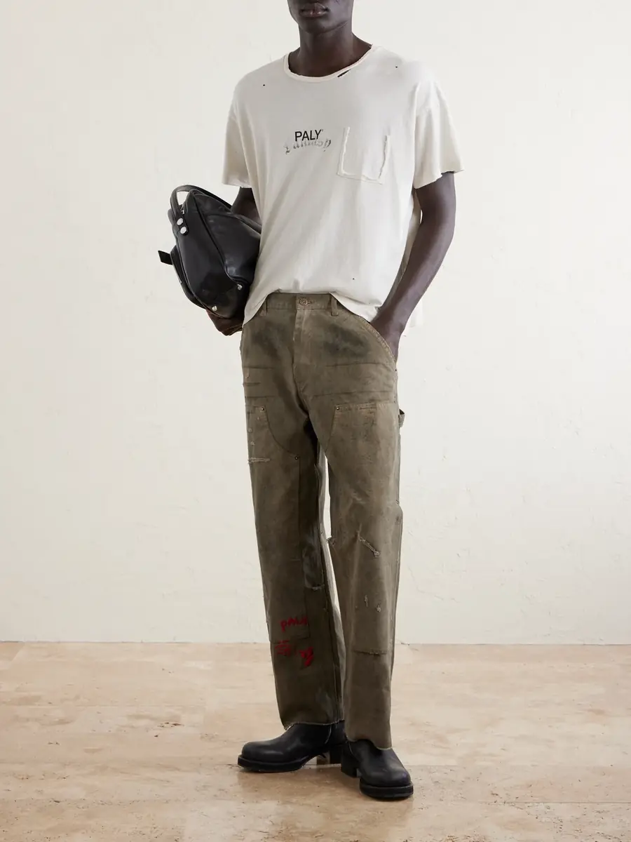 Paly Hollywood Been Thru It Straight-Leg Distressed Waxed Cotton-Canvas Trousers - Men | Thumbnail 2 Paly Hollywood Been Thru It Straight-Leg Distressed Waxed Cotton-Canvas Trousers - Men | Thumbnail 2