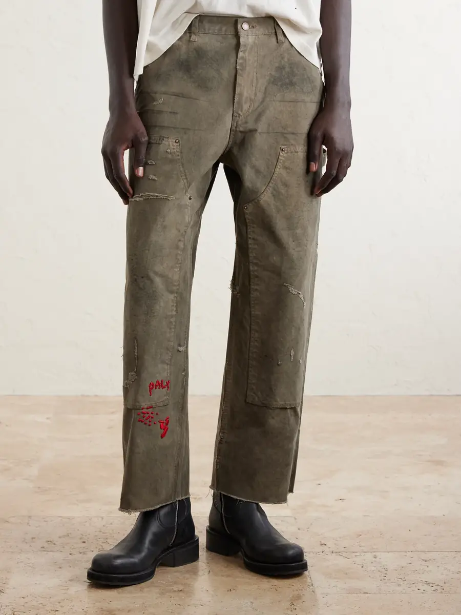 Paly Hollywood Been Thru It Straight-Leg Distressed Waxed Cotton-Canvas Trousers - Men | Thumbnail 3 Paly Hollywood Been Thru It Straight-Leg Distressed Waxed Cotton-Canvas Trousers - Men | Thumbnail 3