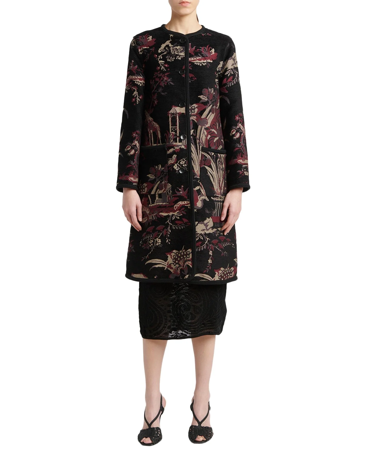 Toile Brocade Single-Breasted Long Coat Toile Brocade Single-Breasted Long Coat