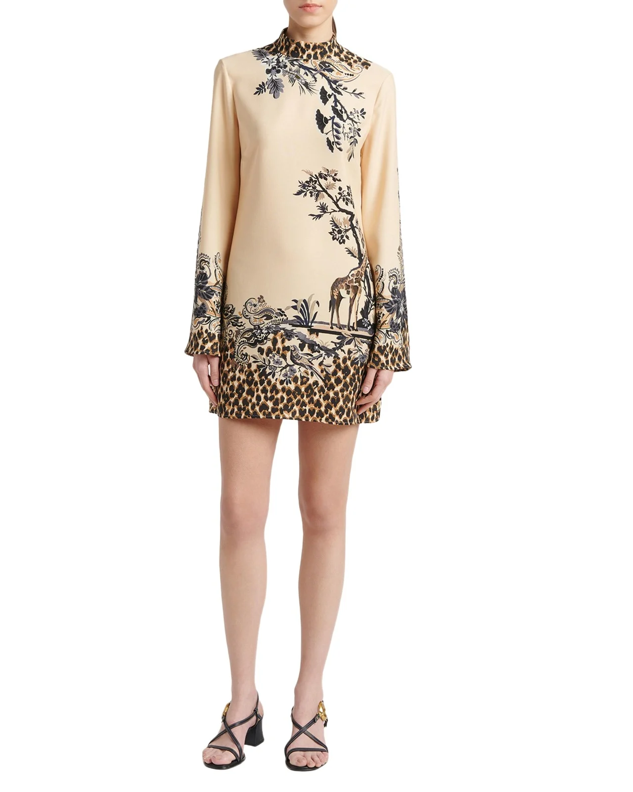 Paisley Animal-Print Flare-Sleeve Mini Dress Paisley Animal-Print Flare-Sleeve Mini Dress