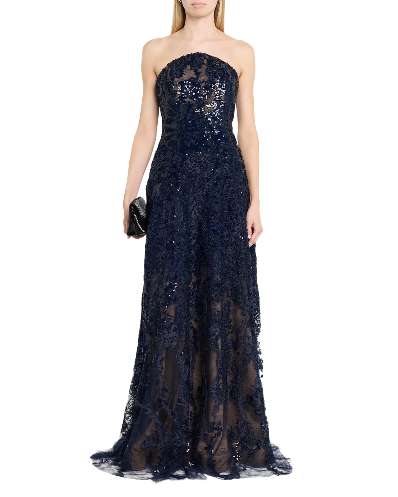 Strapless Floral Sequin A-Line Gown Strapless Floral Sequin A-Line Gown