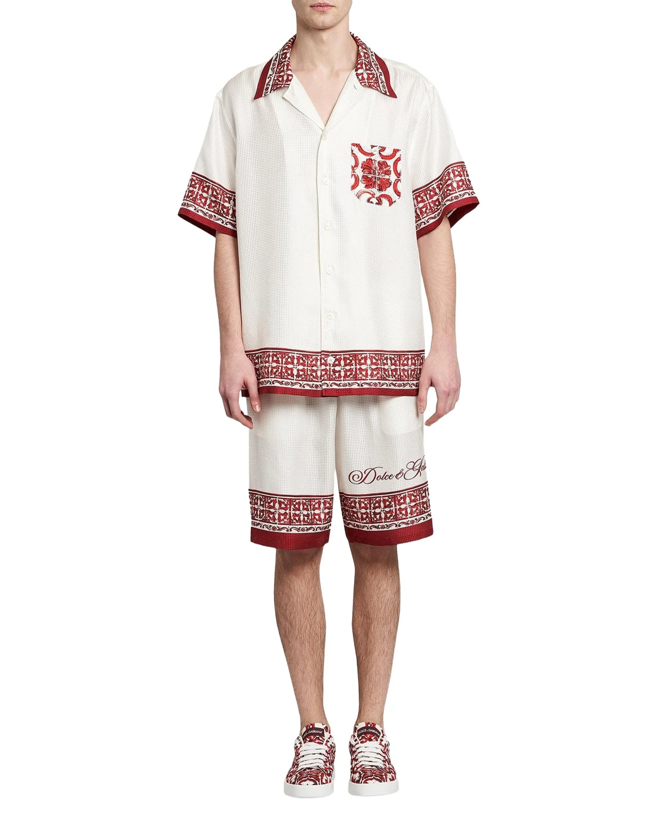 Men's Majolica-Print Jacquard Twill Short-Sleeve Shirt