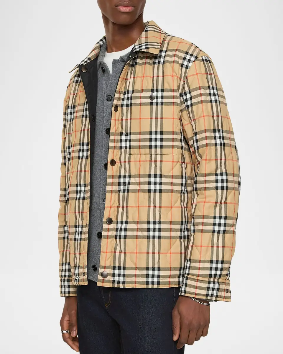 Burberry Men's Brighton Quilted Check Cotton-Blend Reversible Shirt Jacket | Thumbnail 2 Burberry Men's Brighton Quilted Check Cotton-Blend Reversible Shirt Jacket | Thumbnail 2