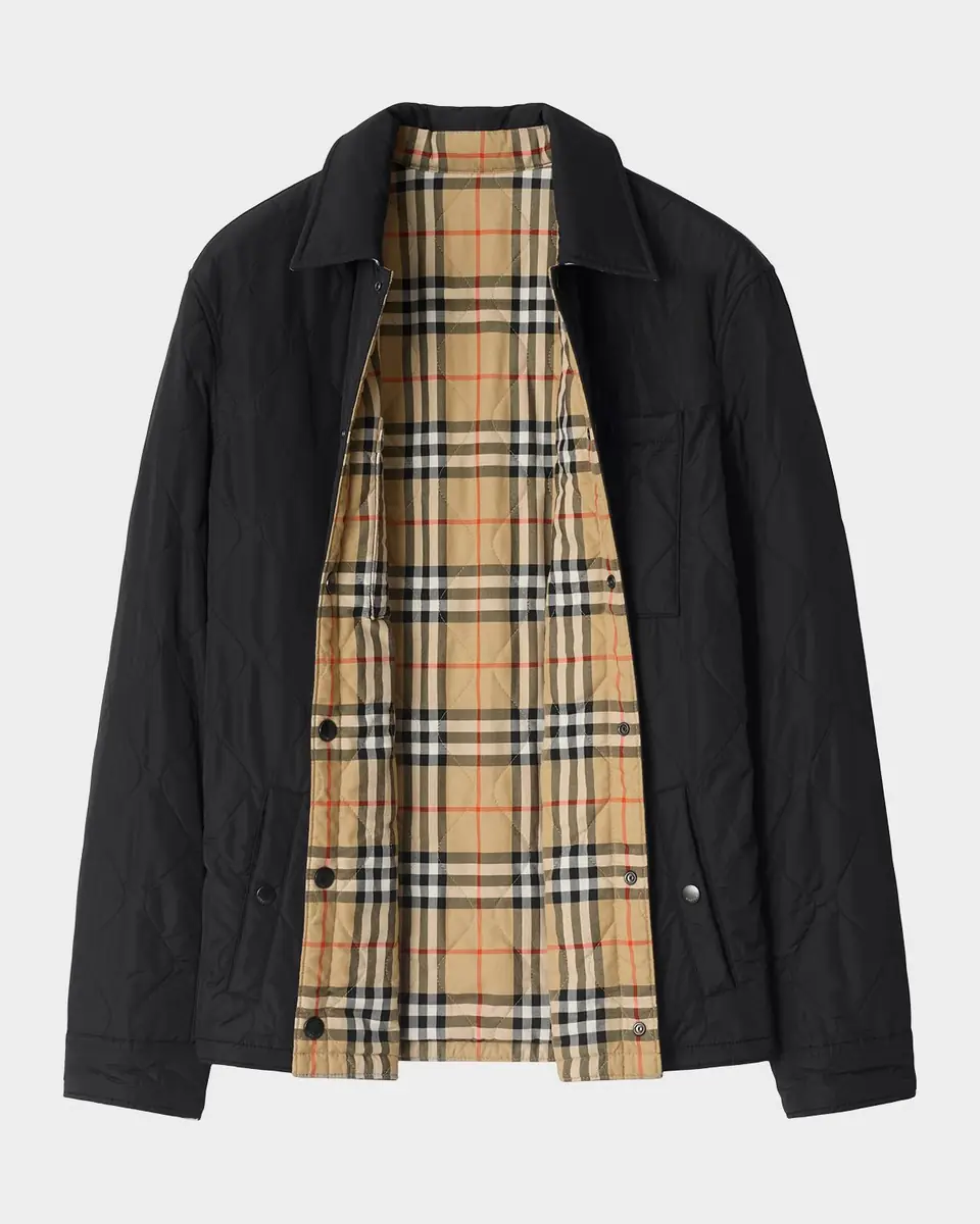 Burberry Men's Brighton Quilted Check Cotton-Blend Reversible Shirt Jacket | Thumbnail 4 Burberry Men's Brighton Quilted Check Cotton-Blend Reversible Shirt Jacket | Thumbnail 4