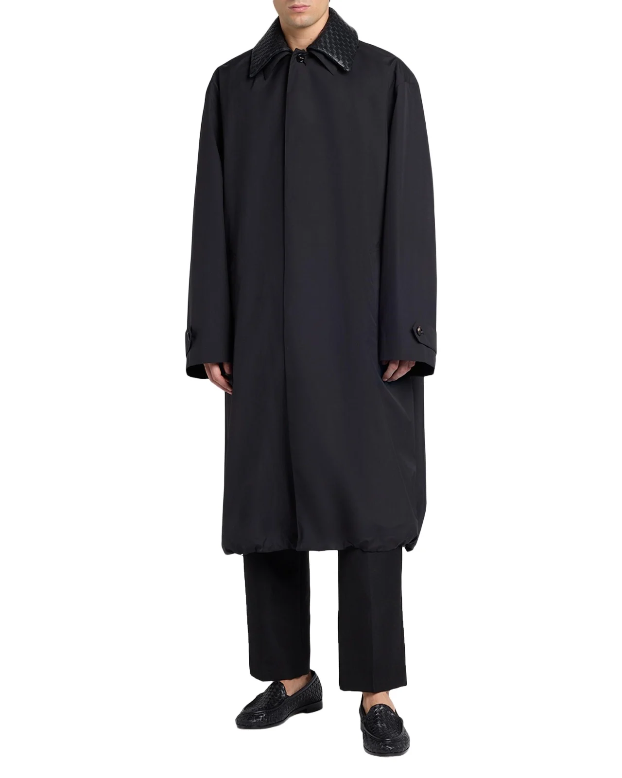 Men's Leather Intrecciato-Collar Overcoat Men's Leather Intrecciato-Collar Overcoat