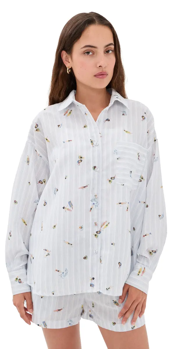En Saison Nicole Button Up Top WHITE BUE MUTI | Image 1 En Saison Nicole Button Up Top WHITE BUE MUTI | Image 1