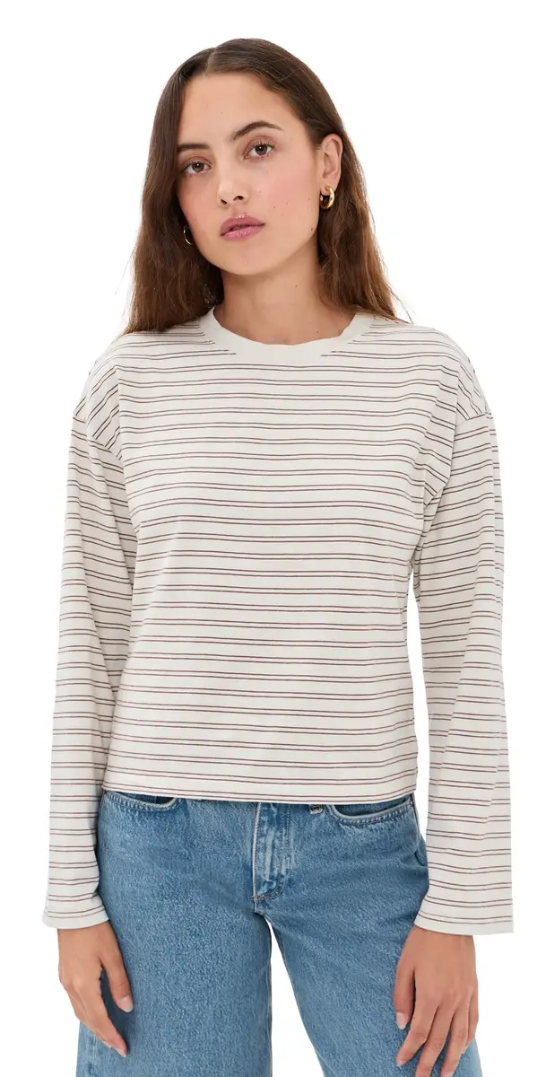rag & bone Kelly Stripe Boxy Long Sleeve Tee Copper Multi M | Image 1 rag & bone Kelly Stripe Boxy Long Sleeve Tee Copper Multi M | Image 1